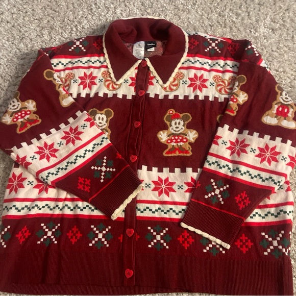 Her Universe Sweaters - Her Universe Red and White Cardigan Sweater Disney Mickey Minnie gingerbread